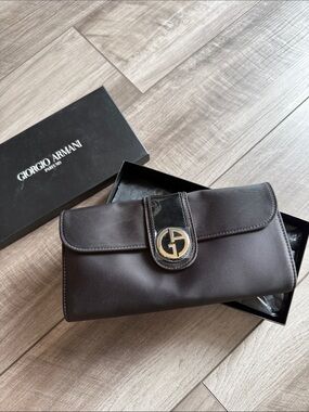 Giorgio Armani Brown Clutch with Gold Logo Accent